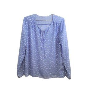 ❤️326 J. Crew Long Sleeve Sheer Blue And White Dot Boho Top